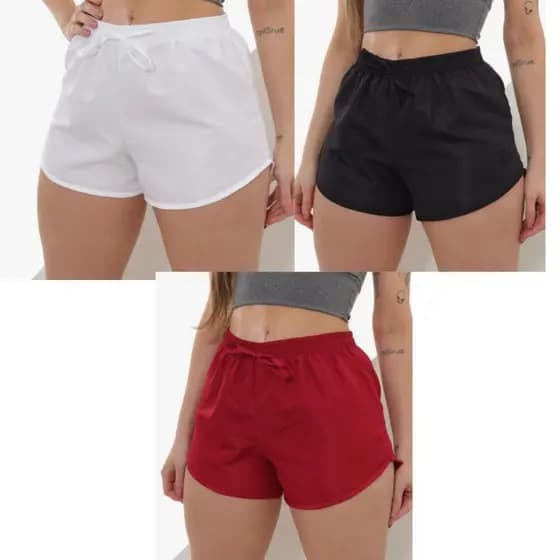 Kit com 3 Shorts Tactel Neon ideal para todas as ocasiõe Praia Academia Corrida Casual Elástico Cintura Cordão Ajuste