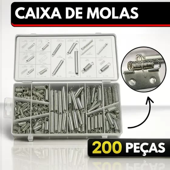 Kit 200 Mola de Compressão Extensão Pressão Aço Tensão Caixa de Molas caixa de plástico transparente