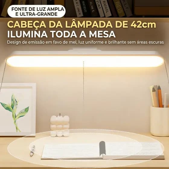 Luminária Magnética LED Recarregável Tipo-C 42cm 28cm 35cm Proteção Olhos com Controle Remoto
