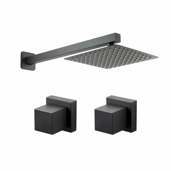 Chuveiro Piscina 20x20cm Preto Fosco + 2 Acabamentos P Registro Metal Deca