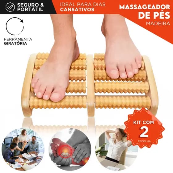 Massageador de Pés Madeira Natural | Terapia Relaxante Alívio para Dores, Estresse e Circulação - MN