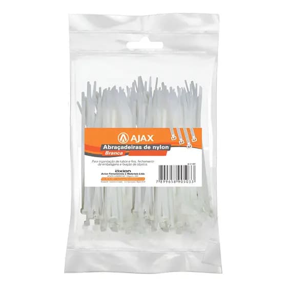 Kit 05 Abracadeira Nylon Presilha 80 X 2,5 Mm Branca 100un