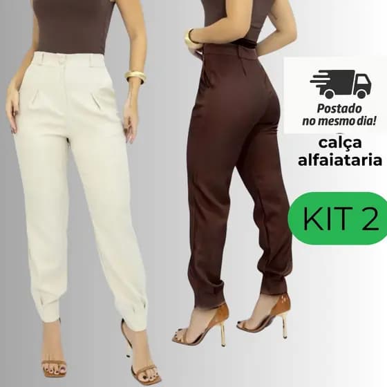 Calça social feminina, kit 2 calças alfaiataria premium moda feminina elegante, look sofisticado, roupas Shopee