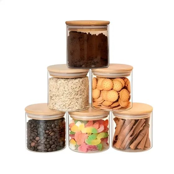 Kit 2 Ou 1 Potes De Vidro Hermético Com Tampa De Bambu 550ml Redondo Organizador Multiuso Alimentos
