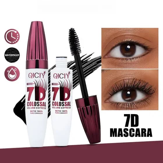 Rímel Colossal Volume Express 7D-Fórmula À Prova D'água E Ondulação Para Cílios Grossos Volumosos , Preto De Longa Duraç