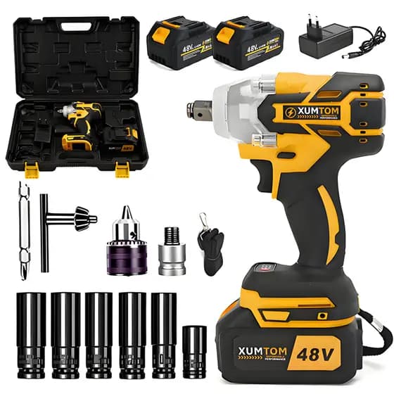 Chave de impacto bateria Sem Fio 48V 450NM sem escova com 2 baterias kit Com Maleta e Acessórios