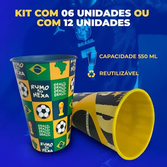 Kit Copos Decorados Copa Do Mundo 550Ml