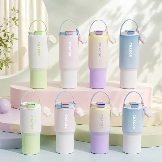 Garrafa Térmica Com Alça De 600/900ML, Com Design Em Degradê, 100% À Prova De Vazamento E Antiderrapante