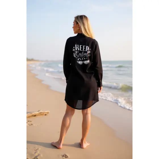 Saída de praia longa com bolso manga longa elegante leve Kaftan Roupão de praia Estampado