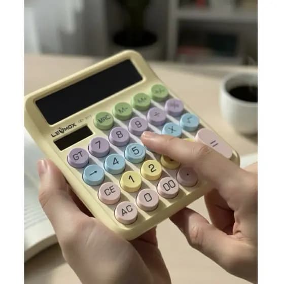 Calculadora Solar Colorida de Mesa 12 Digitos Grande Tela LCD Botão Mecanico