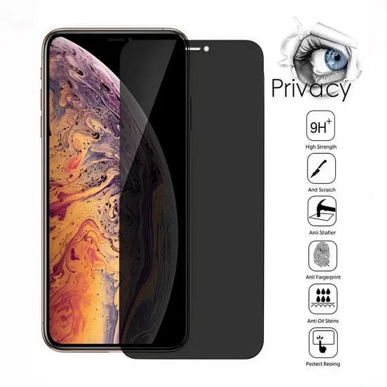 Película de Vidro Temperado Premium 3D Privativa Anti Spy para iPhoneXS, XR, 11, 12, 13, 14, 15 e 16 Pro Max
