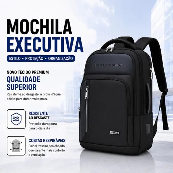 Mochila Executiva Profissional Multicompartimentos, Prova D'água, Design Ergonômico para Viagem Corporativa