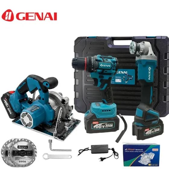 【GENAI】Sem escovas Conjunto 3 em 1 moedor/chave de fenda 1/2 chave/68v + caixa de ferramentas