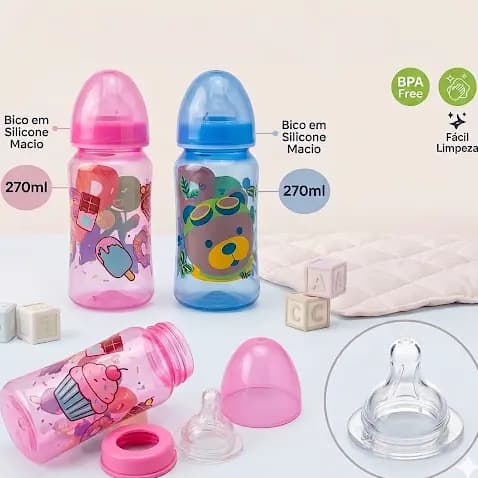 Mamadeira 270ml Com Bico Super redondo Menino Menina Petita