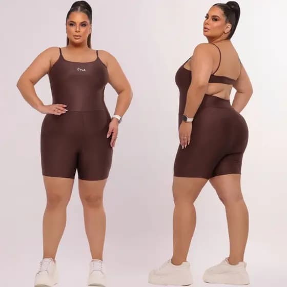 Macacão De Short Suplex Academia Plus Size Fitness zero confortável transparência moda feminino GG XG XGG EG