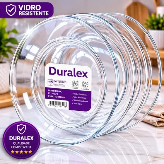 JOGO DE PRATOS FUNDOS DURALEX NADIR 22CM / VIDRO TRANSPARENTE MICROONDAS FREEZER GELADEIRA