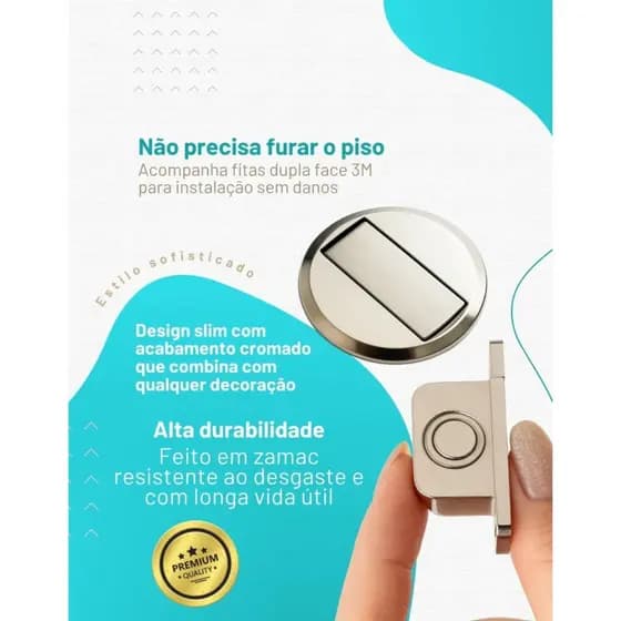 Trava Porta Magnético Inox Batente Fixador Prendedor Porta Magnética com Fita e Parafusos