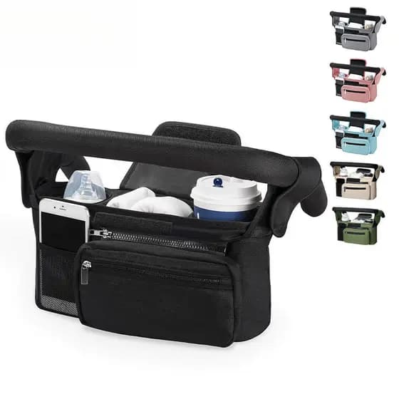 Organizador de Carrinho de Bebê 3 em 1: Bolsa de Ombro Velcro e Ganchos Grande Capacidade Suspensa Bolsa de Mamãe
