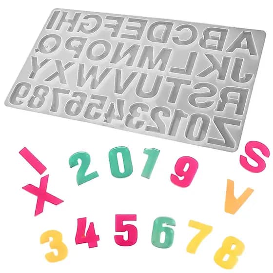 Molde de Silicone Resinas Letras e Numeros Forma 0 a 9 Alfabeto Invertido de A a Z Artesanal