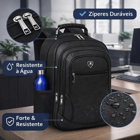Mochila Masculina Impermeavel PRETA Material Premium Homens Elegantes Compartimento Excecultivo Social