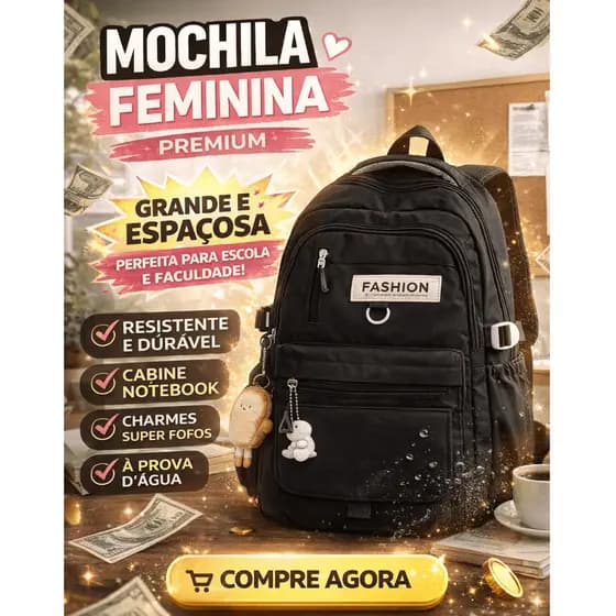 Mochila Feminina Grande Escolar Faculdade Moda Casual Resistente Compartimentos Notebook