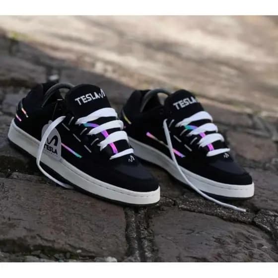 tênis tesla preto unissex masculino feminino casual, esportivo, skatista confortável, linha premium 34 ao 43