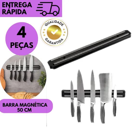 Kits 4/ 3 ou 2 Barra Magnética 50cm Porta Facas Utensílios Cozinha Suporte Parede Organizador Aço