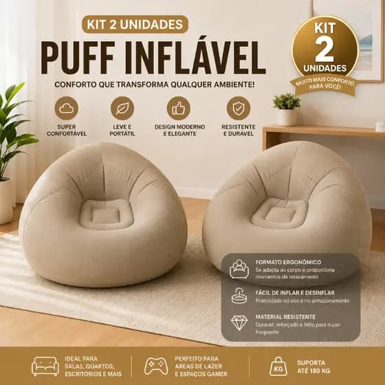 Kit 2 Poltronas Puffs Inflável Descanso Casa Veludo Preguiçoso Portátil