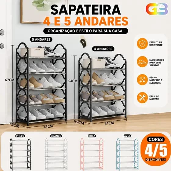 Sapateira 4 ou 5 Andares Multiuso Desmontável Organizadora Multiuso Sapatos Livros Brinquedos 4018