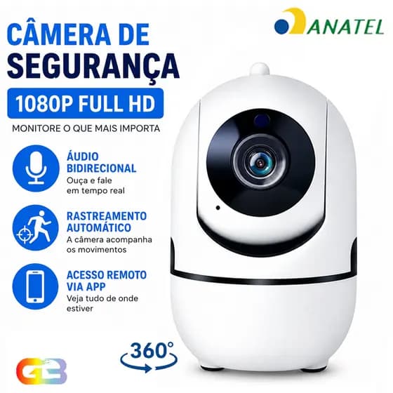 Babá Eletrônica Câmera de Segurança WiFi 360° Full HD 1080p Visão Noturna e Rastreamento Automático P04
