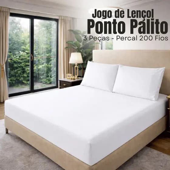 Jogo de Lençol 3 Peças 100% Algodão Percal 200 Fios Ponto Palito Casal Queen King Oferta Premium