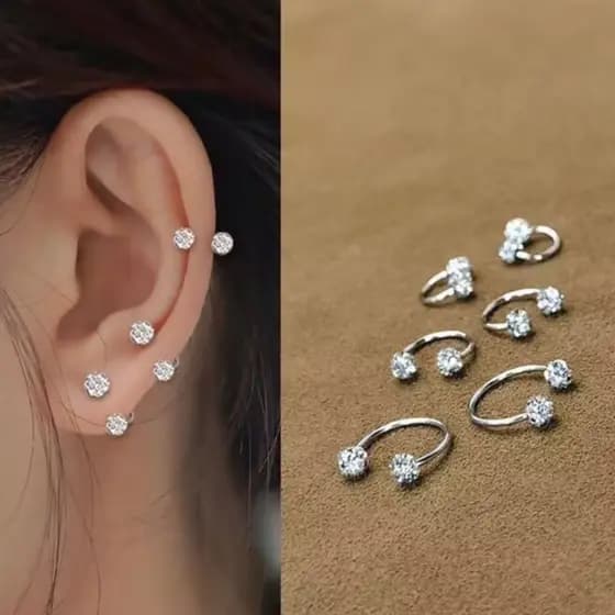 Brincos de aço inoxidável femininos com unhas de osso super brilhantes e exclusivos/8mm