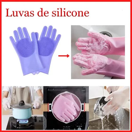 Luva Silicone Limpeza Completa - Remove Pelos e Sujeira - Ideal p/ Casa e Pets
