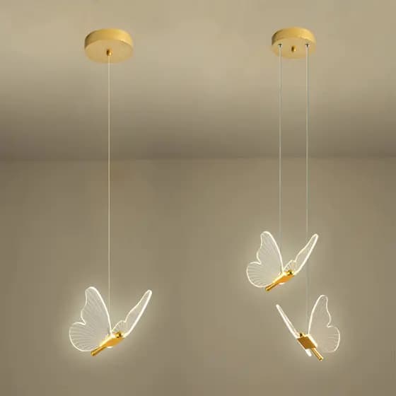 Pendente Dourado Borboleta De Luz LED de 3 cores em 1 luminária de teto do quarto Bivolt