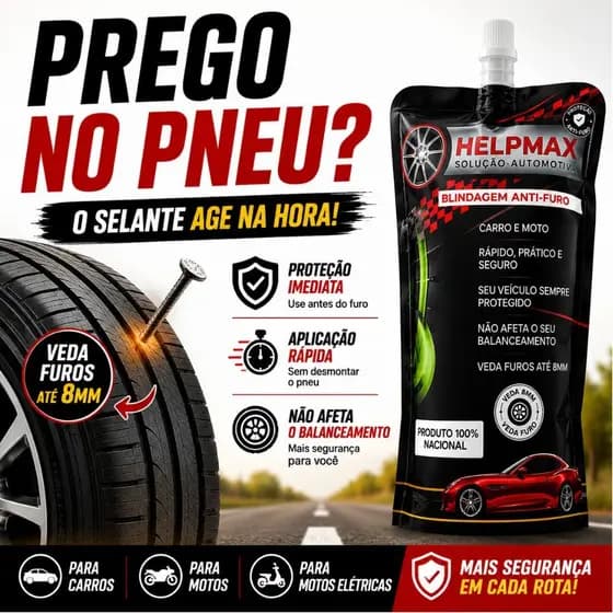 Vacina Selante Blindagem de Pneu Tapa Furo Para Carro Moto - Não Afeta Balanceamento - 500ml