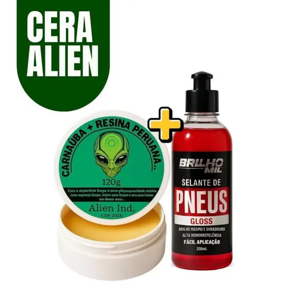 Cera Alien Ind Automotiva Carnaúba + Pneu Pretinho Selante Gloss Hidro-repelente Alta Duração