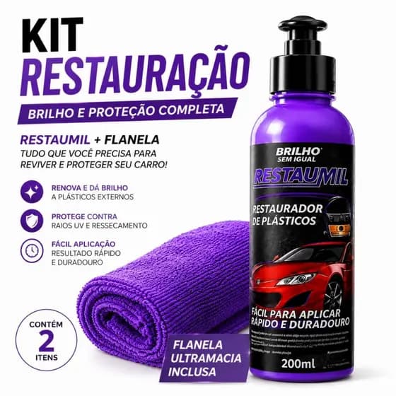 Revitalizador Plásticos e Borracha + Flanela Automotivo - Uso Interno e Externo - Brilho e Proteção