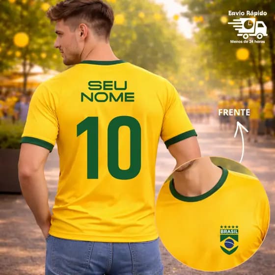 Blusa Brasil Copa 2026 Somente o Nome Personalizada Algodão Unissex Torcida Patriota Brasil 2026