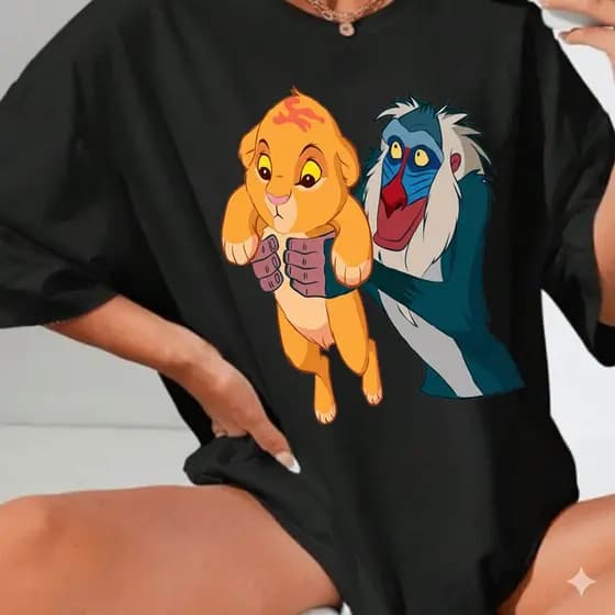 Camiseta de algodão masculina do Rei Leão design tamanho camiseta de manga curta