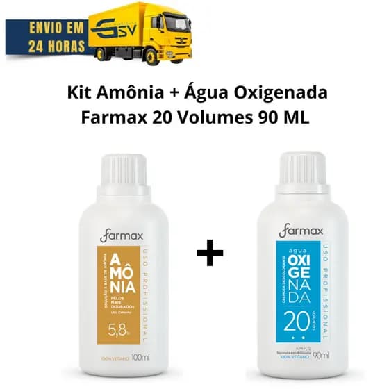 Kit Descolorante Amônia 100 Ml + Água Oxigenada Farmax 90 Ml 20 Volumes