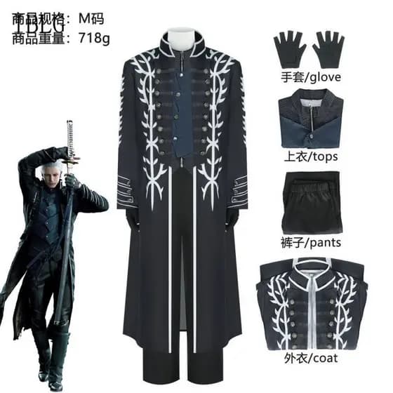 Conjunto de Cosplay de Halloween do Vergil de Devil May Cry 5, Jaqueta Corta-Vento, Fantasia para Apresentação em Palco