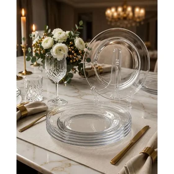🍽️ Kit Jogo 6 Pratos Fundos de Vidro Liso Transparentes Para Restaurante Buffet Hotel E Cozinha Resistente Versatilidade