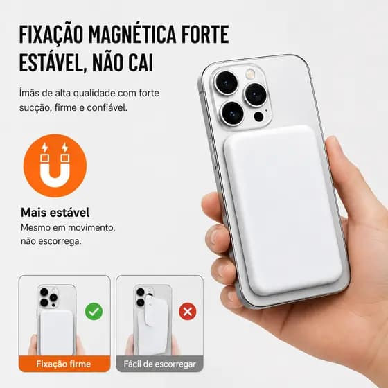 Bateria Portátil Magnética 10000mAh Permite Levar em Avião Design Leve Proteção Inteligente para iPhone