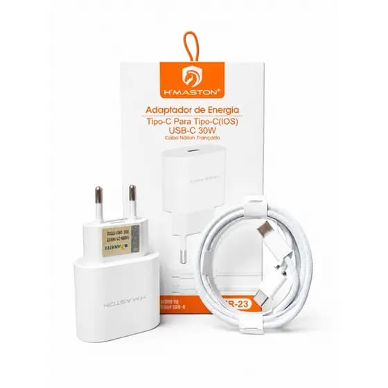 Kit Carregador H’Maston Para IPhone Tipo USB-C/LIGHT Compatível com IPhone 8,XR,XS,11,12,13,14,15,16,17 Plus,Pro,Pro Max