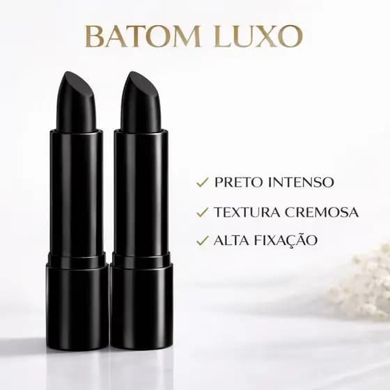 Batom Preto Matte Kit 3un - Alta Pigmentação, Longa Duração e À Prova de Transferência