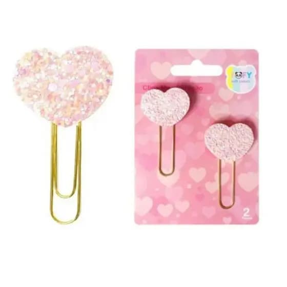 Clips meu Coração Rosa com 2 unidades Papelaria Fofa