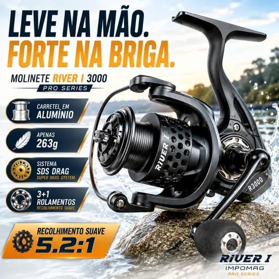 Molinete River I 3000 Impomag Pro Series Carretel Alumínio 3+1 Rolamentos SDS Eixo Reforçado