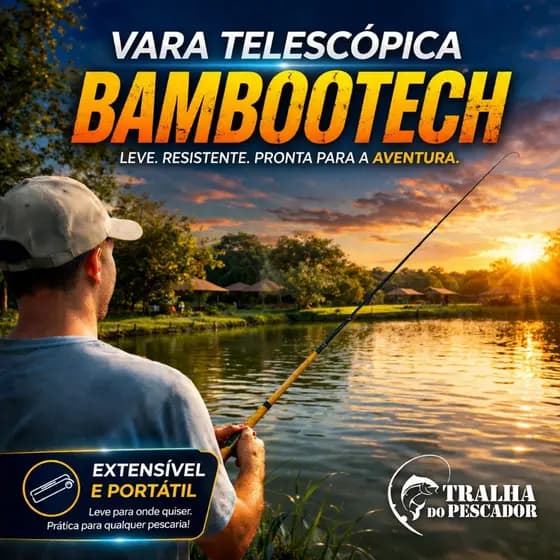 Vara Telescópica Bamboo Tech 25lbs Fibra De Vidro Ultra Leve Compacta Para Pesca Esportiva