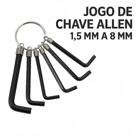 Chave de Aperto Allen L C/ 8 Peças 1,5mm a 8mm Aço Carbono