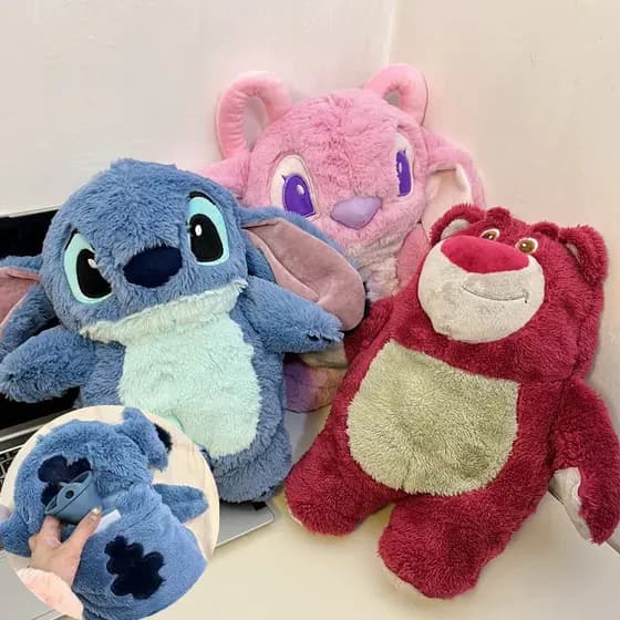 Linda bolsa de água quente de pelúcia do anime Turo Lilo Stitch, brinquedo de pelúcia para o inverno para mulheres, aque